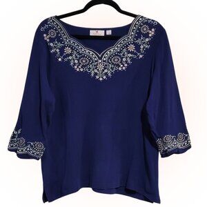 ELEGANT EMBROIDERED MCBLING FLORAL WOMEN'S BLOUSE SHIRT EUC L